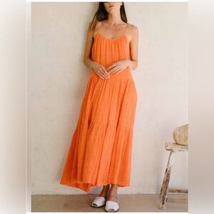 Apiece Apart Saluda Tiered Orange Gauzy Cotton Maxi Dress